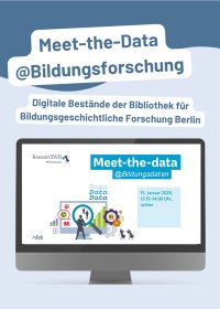 MeetTheDataBBF.jpg Schmuckbild: Text "Meet-the-Data @Bildungsforschung: Digitale Bestände der BBF in Berlin" sowie ein Bildschirm