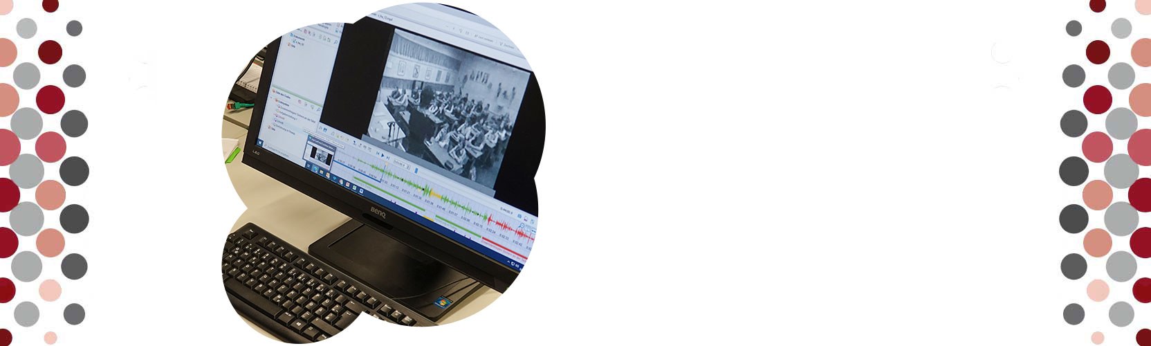 Computerbildschirm, auf dem die Bearebitung einer filmischen Schulszene zu sehen ist