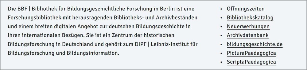 Text über die BBF und Direktlinks